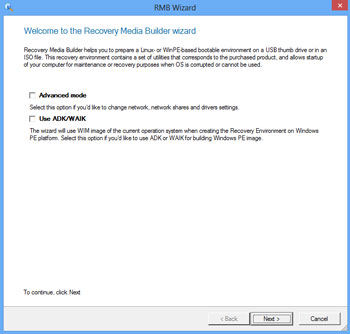 <b>Recovery Media Builder 3.0</b><br />The user-friendly program assistant helps you prepare either Linux or WinPE-based bootable environment on a USB thumb drive or in an ISO image format. The rescue media will allow start up of your computer for maintenance or recovery purposes when OS is corrupted or cannot be used.