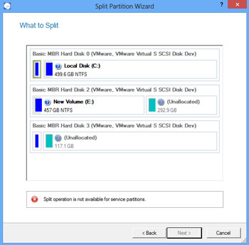 <b>Split Partition Wizard</b><br />This wizard helps you to split one partition to two different partitions of the same type and file system. If you'd like to separate OS and data or different types of data it's exactly what you need. The wizard offers much flexibility - you can select any files and/or folders you want to be on the new partition. Besides you've got the option to redistribute free space between the two partitions.